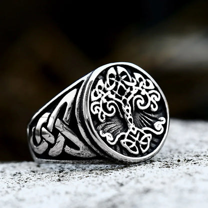 Nordic Tree of Life Signet Ring – 316L Stainless Steel Viking Amulet for Men