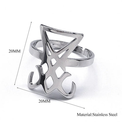 Gothic Sigil of Lucifer Ring – Stainless Steel Satanic Symbol