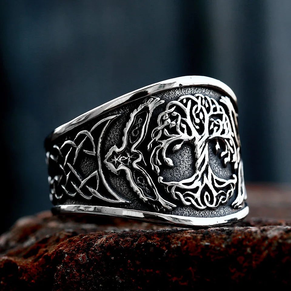 Nordic Tree of Life Signet Ring – 316L Stainless Steel Viking Amulet for Men