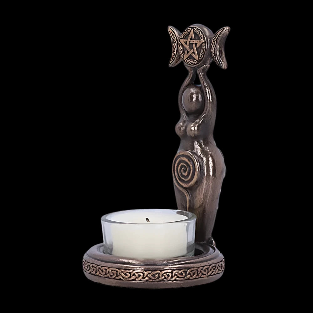 Goddess Triple Moon Tealight Candle Holder Stand