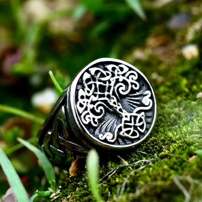 Nordic Tree of Life Signet Ring – 316L Stainless Steel Viking Amulet for Men