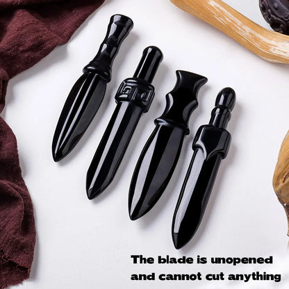 Black Obsidian Ritual Athame - Hand-Carved Witch Dagger (14 Designs Available)