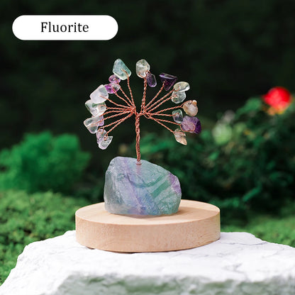 Mystical Crystal Gemstone Lucky Tree – Raw Stone Base (5.5-7cm)