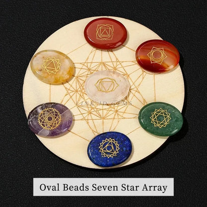 Healing Stone 7 Chakra Reiki Symbol Crystal Set with Wooden Star Array Plate – Meditation & Energy Balancing