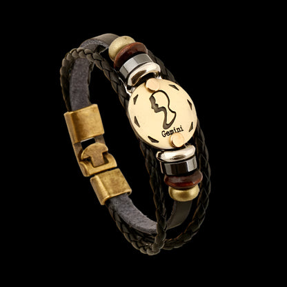 12 Horoscope Leather Bracelet  Zodiac Sign