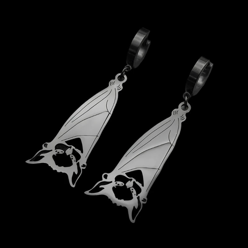 Gothic Dark Bat Stainless Steel Drop Earrings