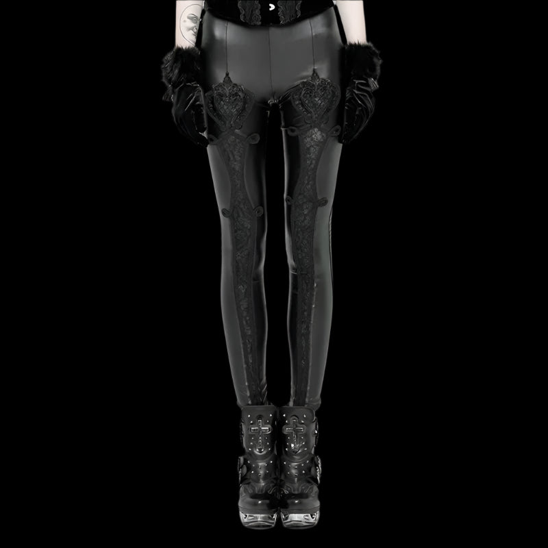 Gothic LOVE Embroidered Leather Leggings