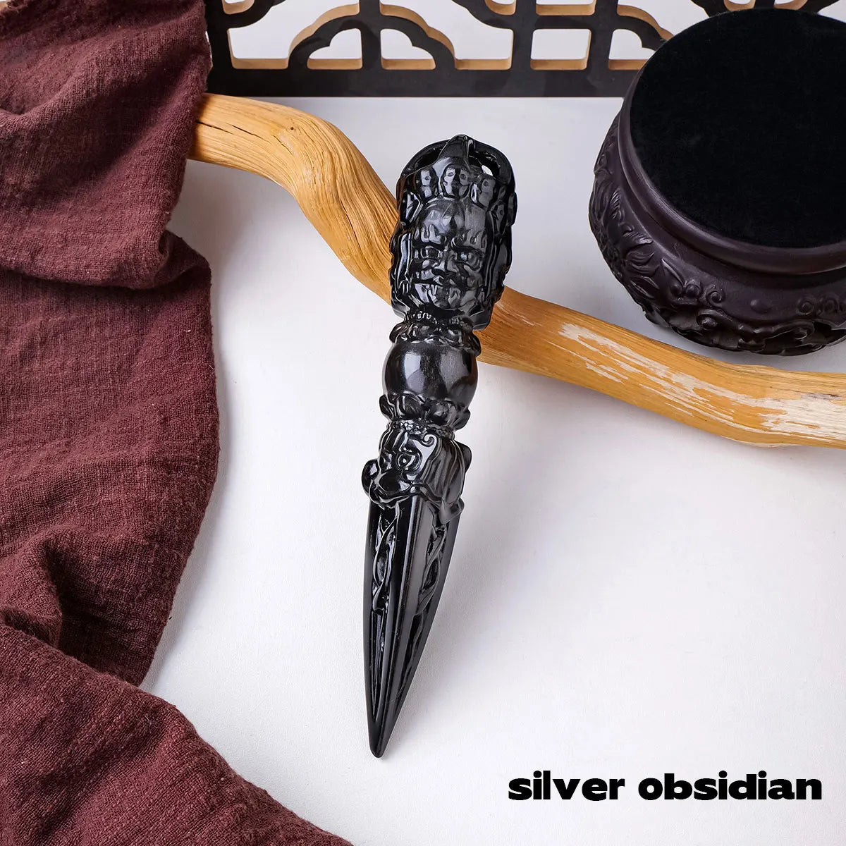 Black Obsidian Ritual Athame - Hand-Carved Witch Dagger (14 Designs Available)