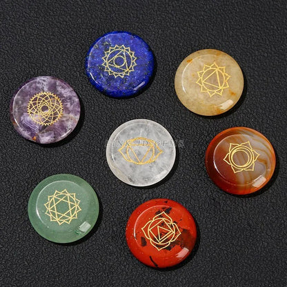 Healing Stone 7 Chakra Reiki Symbol Crystal Set with Wooden Star Array Plate – Meditation & Energy Balancing