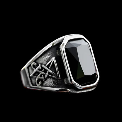 Lucifer's Black Stone Signet Ring - Stainless Steel Men’s Gothic Jewelry