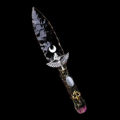 Enchanted Obsidian Ritual Dagger - Handcrafted Crystal Athame