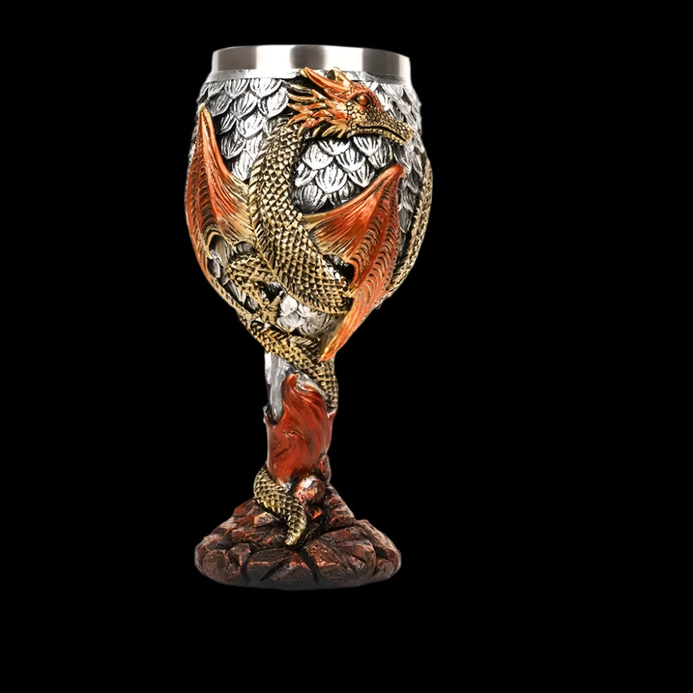 "Embossed Dragon Wine Goblet - Stainless Steel Chalice