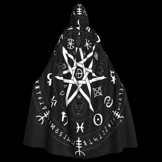 Reversible Hooded Cape Cloak - Elemental Symbols Design