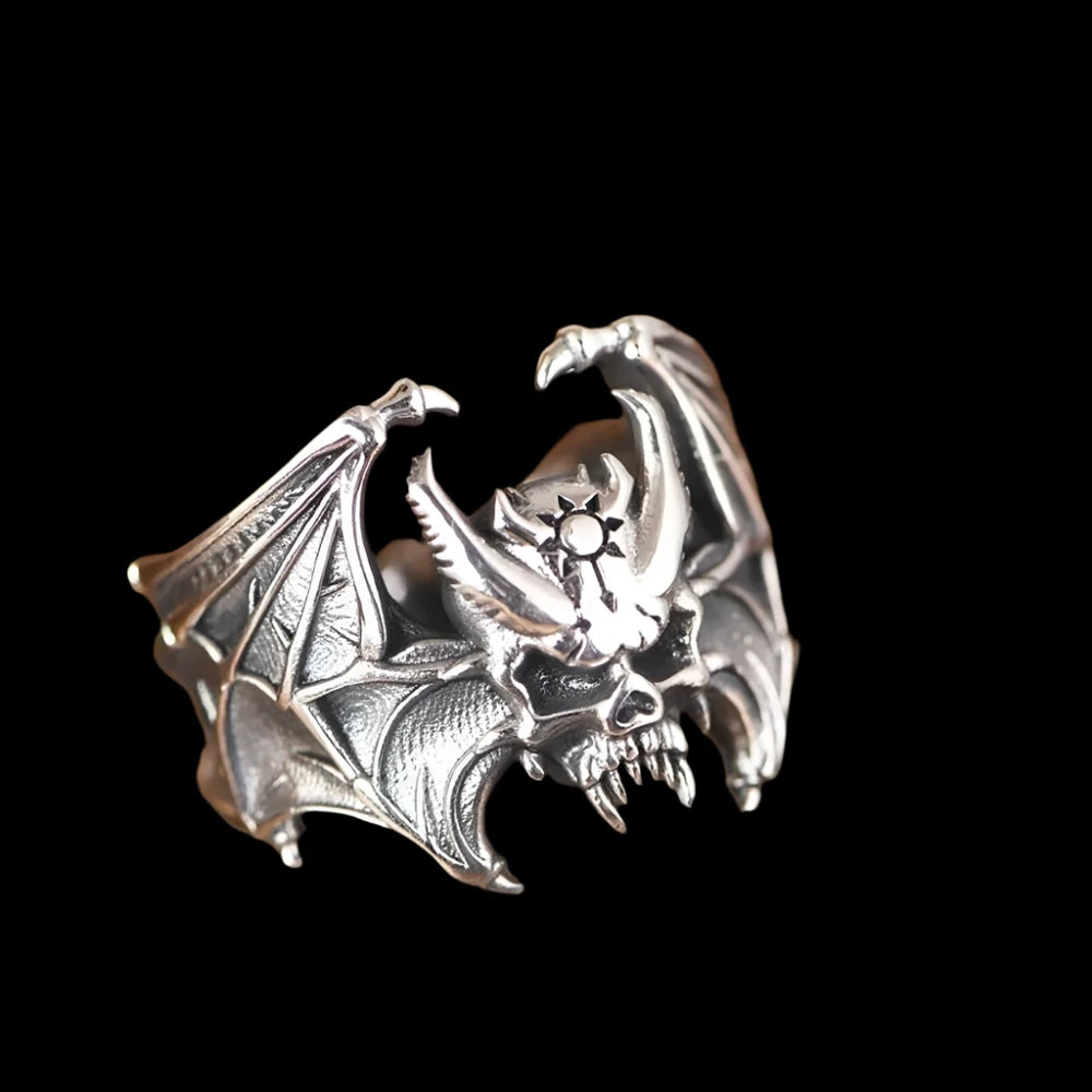 Gothic Skull Bat Adjustable Ring – Dark Elegance