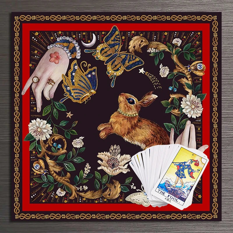 Mystical Bunny & Butterfly Tarot Cloth – Enchanting Altar & Reading Mat