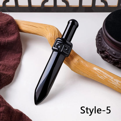 Black Obsidian Ritual Athame - Hand-Carved Witch Dagger (14 Designs Available)