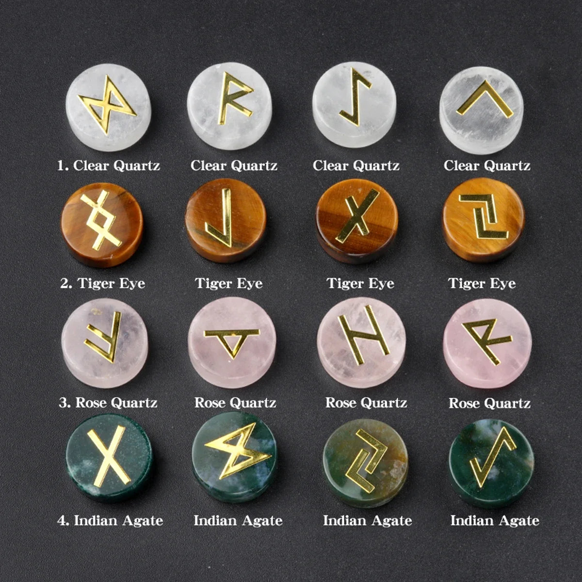 25PCS Natural Crystal Rune Set – Sacred Symbol Healing Stones