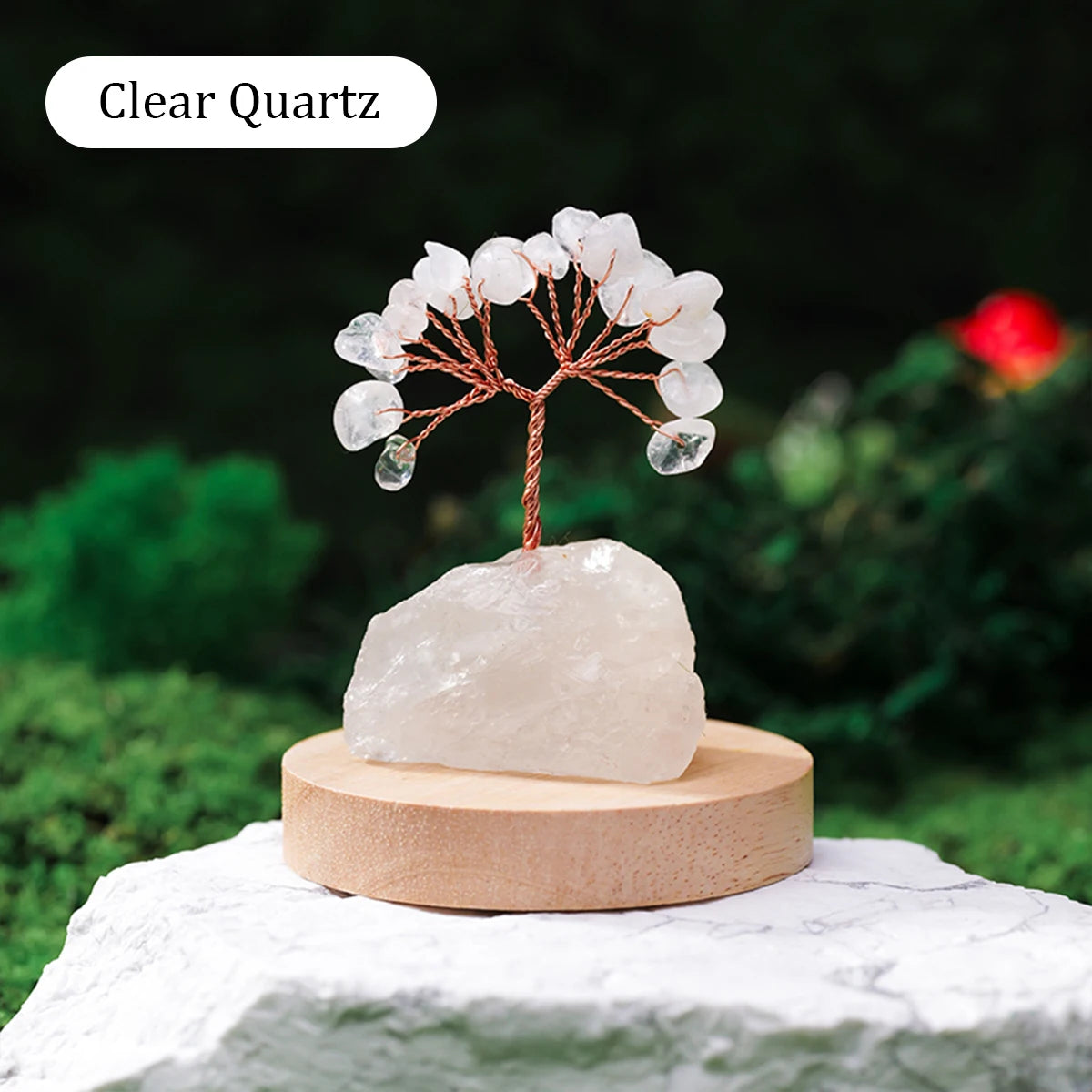 Mystical Crystal Gemstone Lucky Tree – Raw Stone Base (5.5-7cm)