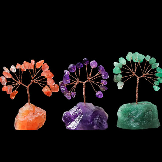 Mystical Crystal Gemstone Lucky Tree – Raw Stone Base (5.5-7cm)