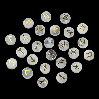 25PCS Natural Crystal Rune Set – Sacred Symbol Healing Stones