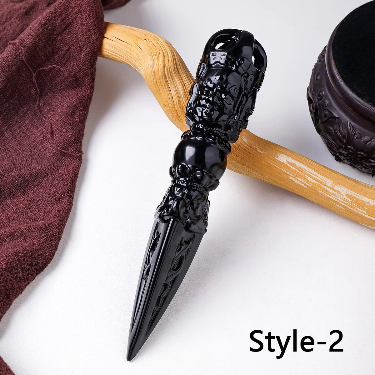 Black Obsidian Ritual Athame - Hand-Carved Witch Dagger (14 Designs Available)