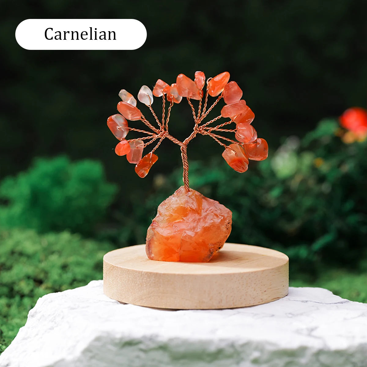 Mystical Crystal Gemstone Lucky Tree – Raw Stone Base (5.5-7cm)