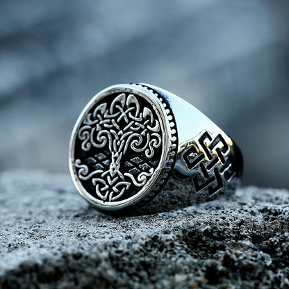 Nordic Tree of Life Signet Ring – 316L Stainless Steel Viking Amulet for Men