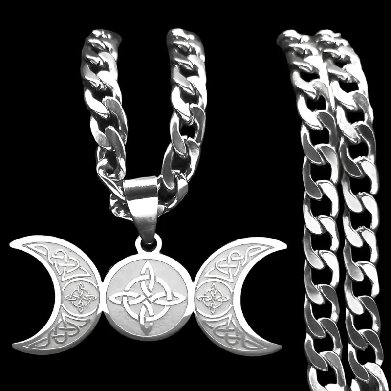 Triple Goddess Pendant - Celtic Knot Stainless Steel Necklace