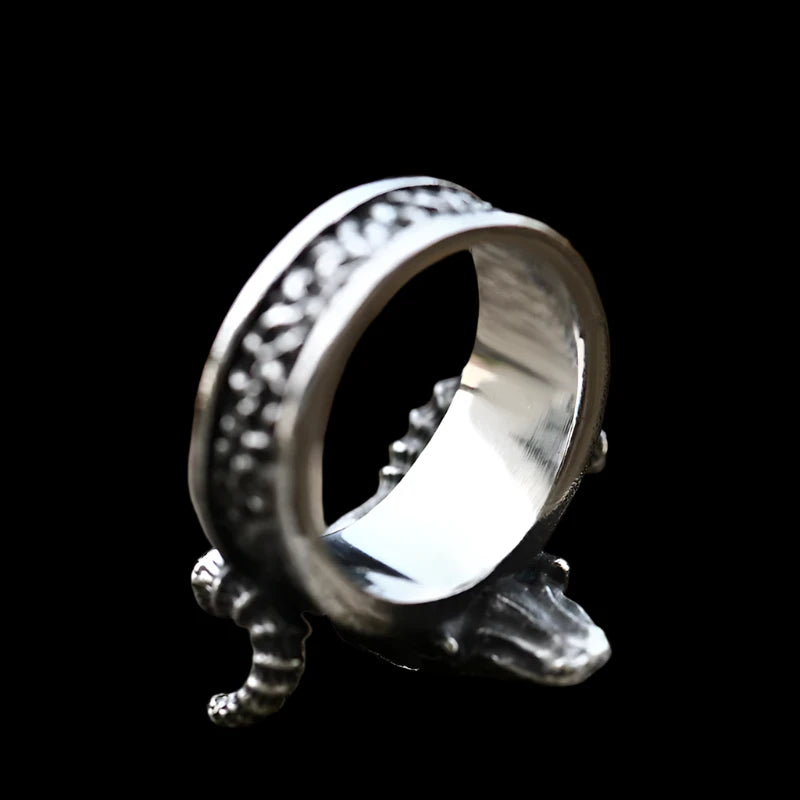 Gothic Ram Skull Ring – Stainless Steel Occult Elegance