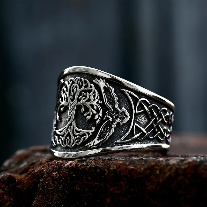 Nordic Tree of Life Signet Ring – 316L Stainless Steel Viking Amulet for Men