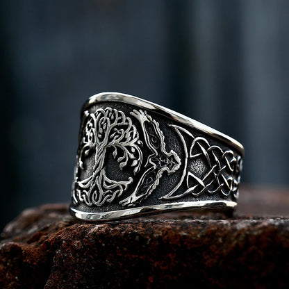 Nordic Tree of Life Signet Ring – 316L Stainless Steel Viking Amulet for Men