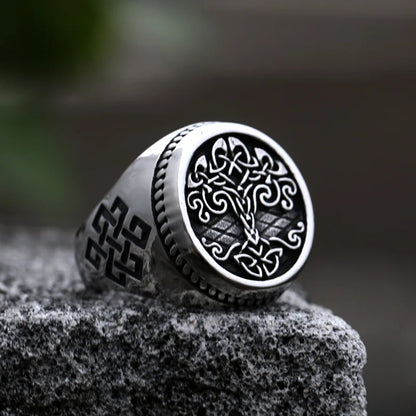 Nordic Tree of Life Signet Ring – 316L Stainless Steel Viking Amulet for Men