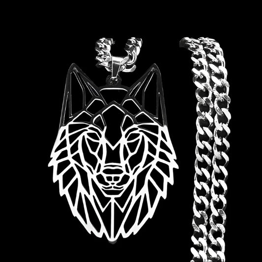 Geometric Wolf Pendant - Stainless Steel Animal Necklace