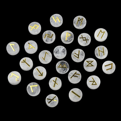 25PCS Natural Crystal Rune Set – Sacred Symbol Healing Stones