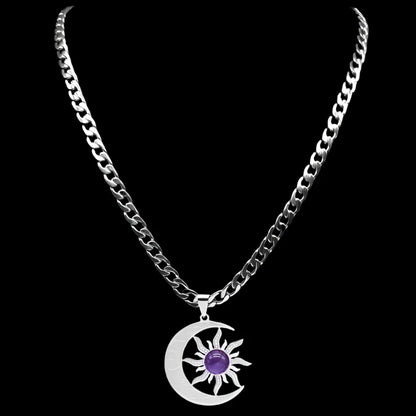 Wicca Sun & Moon Natural Stone Necklace – Stainless Steel