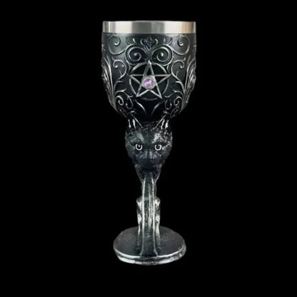 Baroque Black Cat Gothic Goblet - Intricate Hand-Painted Chalice