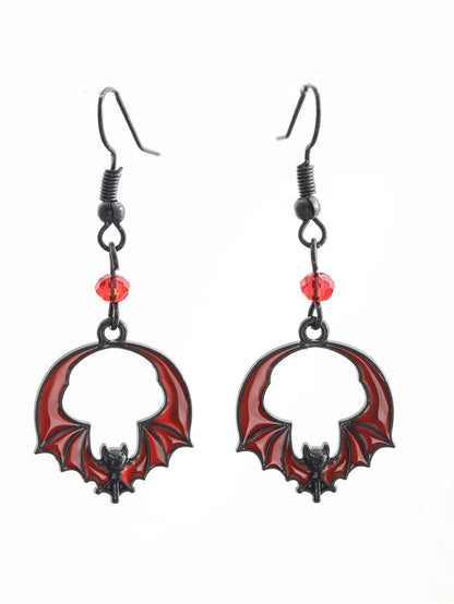 Gothic Vampire Bat Earrings with Red Crystal Teardrop