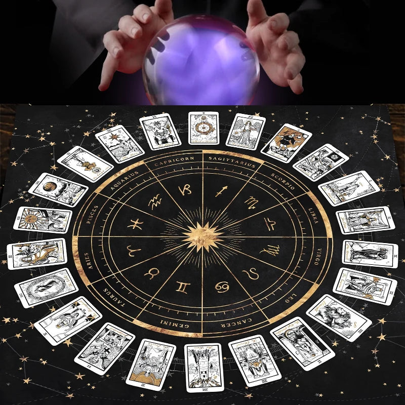 Zodiac Astrology Tarot Tablecloth – Witchy Altar Cloth for Readings