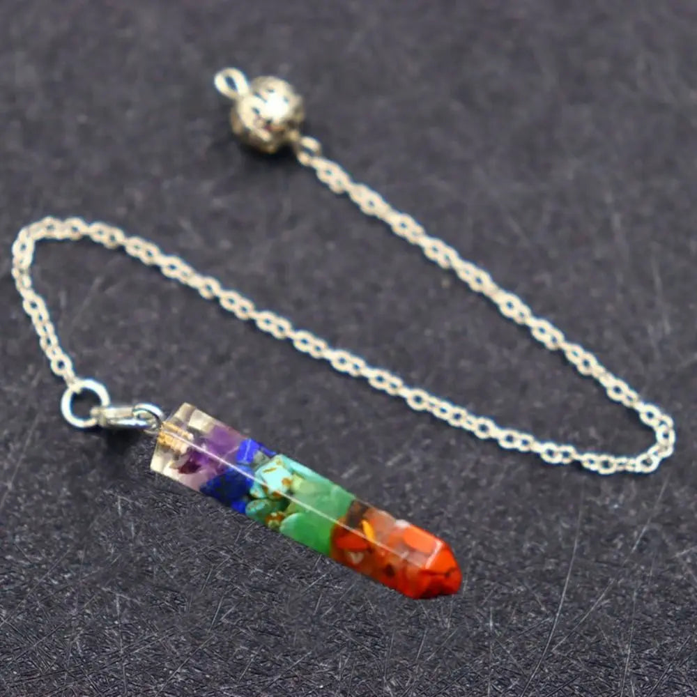 7 Chakra Natural Stone Pendulum – Crystal Point Scrying Pendant for Dowsing & Divination