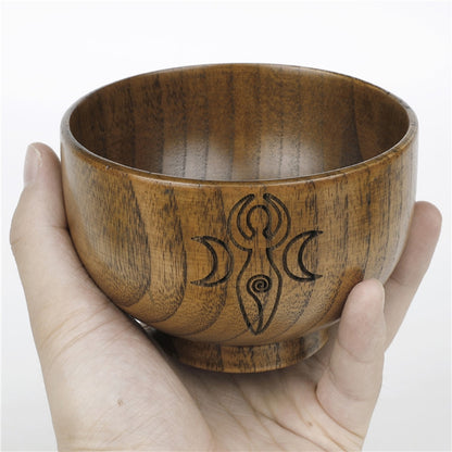 Handmade Wooden Altar Bowl with Moon Goddess Design