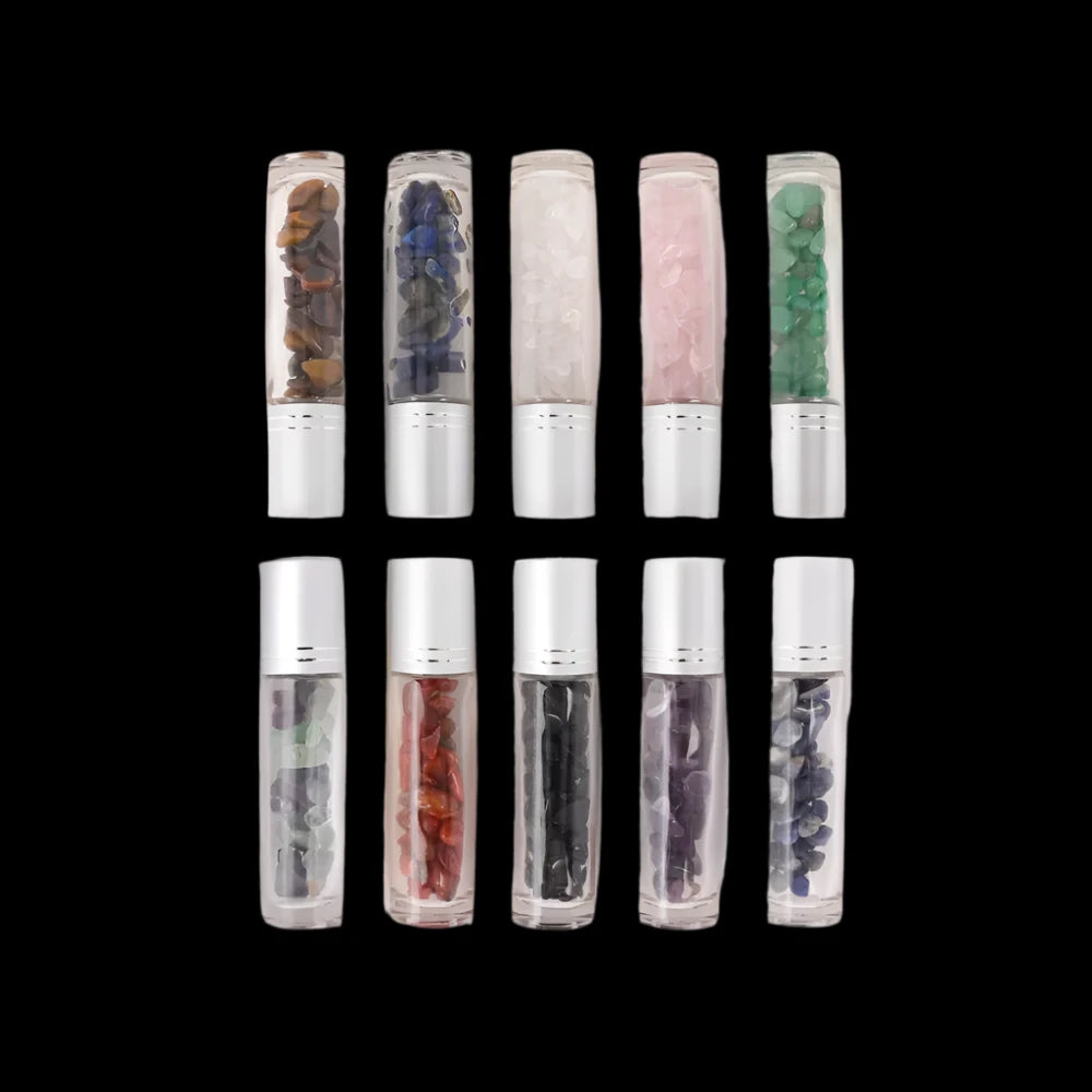 10PCS 10ml Natural Gemstone Essential Oil Roller Bottles - Crystal Chip Perfume