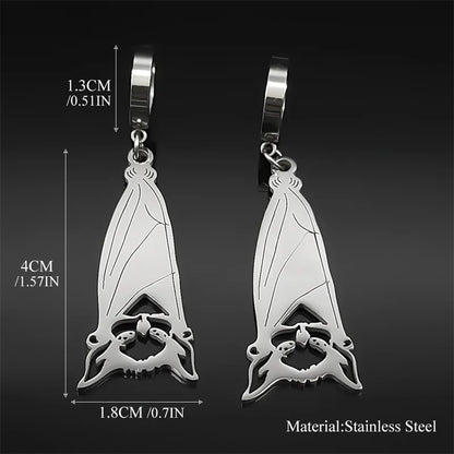 Gothic Dark Bat Stainless Steel Drop Earrings