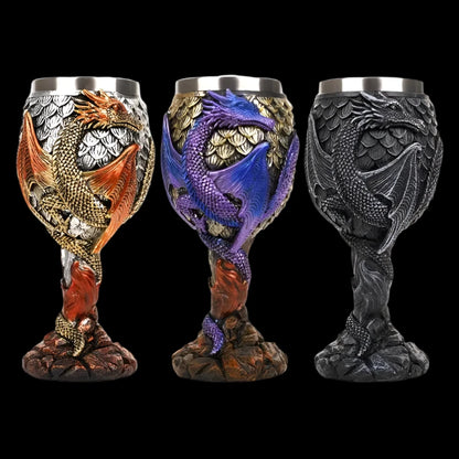 "Embossed Dragon Wine Goblet - Stainless Steel Chalice