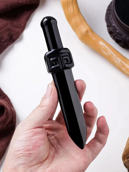 Black Obsidian Ritual Athame - Hand-Carved Witch Dagger (14 Designs Available)