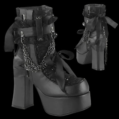 Gothic Lace-Up Chain Ankle Boots