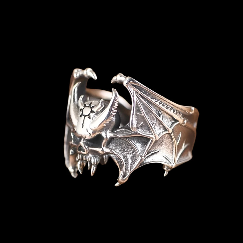 Gothic Skull Bat Adjustable Ring – Dark Elegance