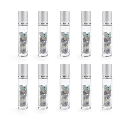 10PCS 10ml Natural Gemstone Essential Oil Roller Bottles - Crystal Chip Perfume