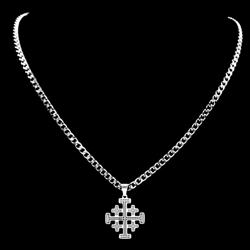 Gothic Jerusalem Cross Pendant Necklace – Stainless Steel Choker